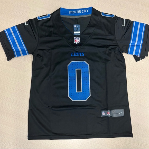 Jahmyr Gibbs #0 Detroit Lions Kids Black and Blue Kids Youth Medium 10/12 Jersey - Picture 2 of 2